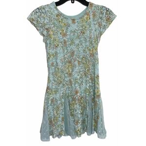 Lily Rose Lace Teal Floral Petal Ruffle Short Sleeves Dress Girls Sz 10